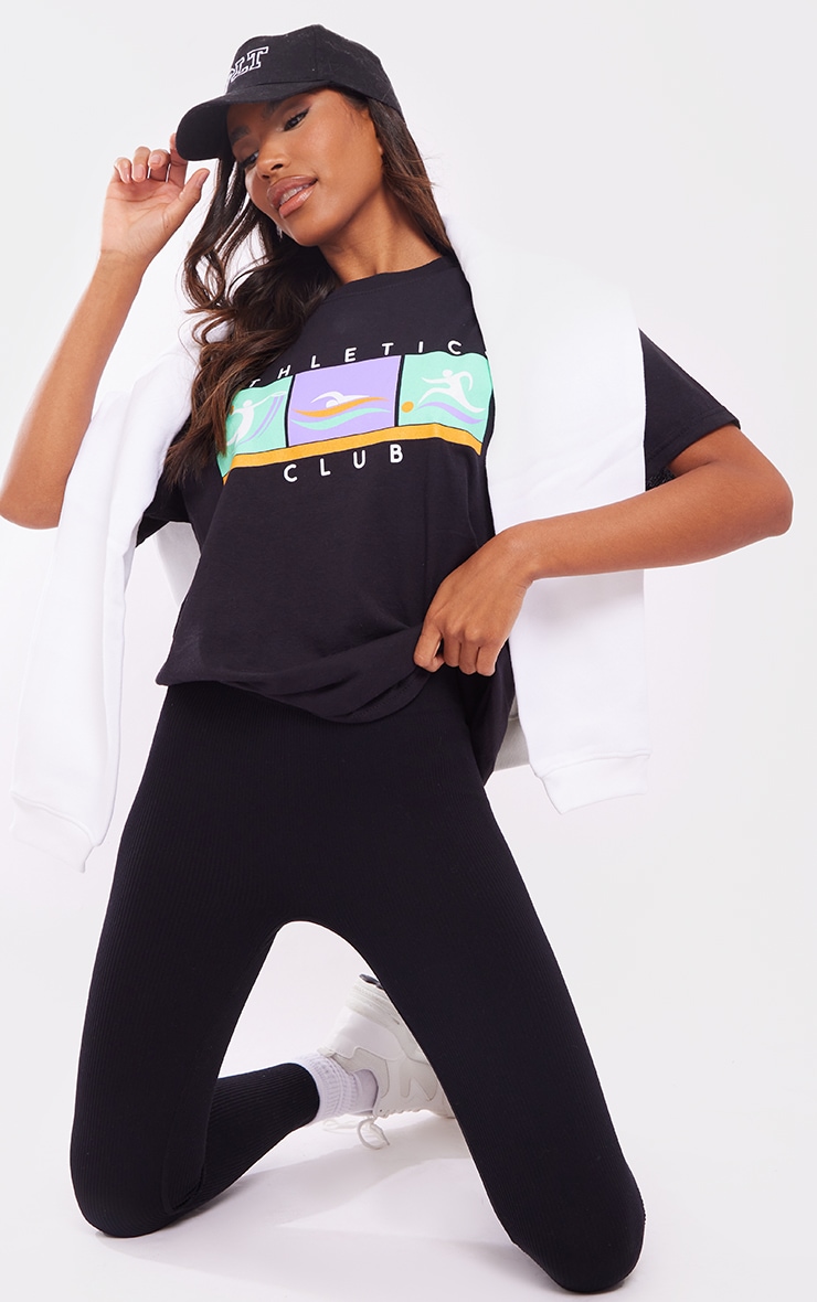 Black Athletics Club Print T Shirt Tops PrettyLittleThing
