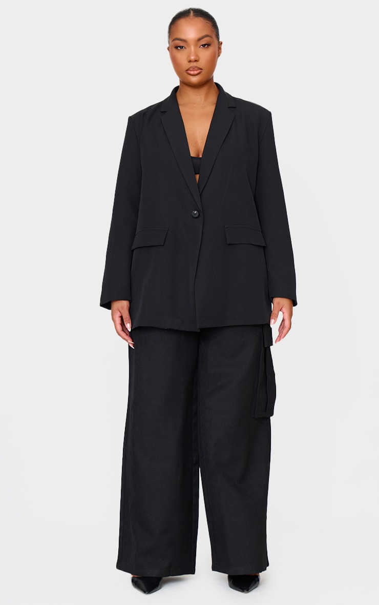 Plus Black Oversized Button Up Blazer image 2