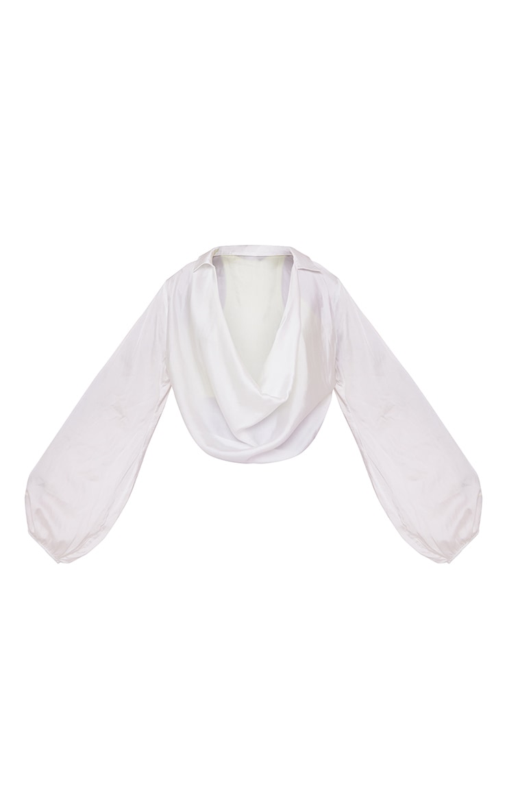 White Cowl Neck Sheer Long Sleeve Shirt image 5