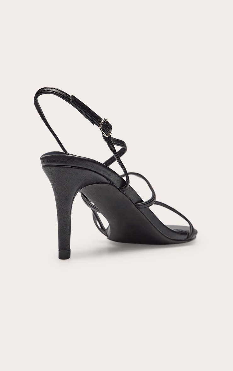 Black Crinkle Strappy Round Toe Heeled Sandal image 4