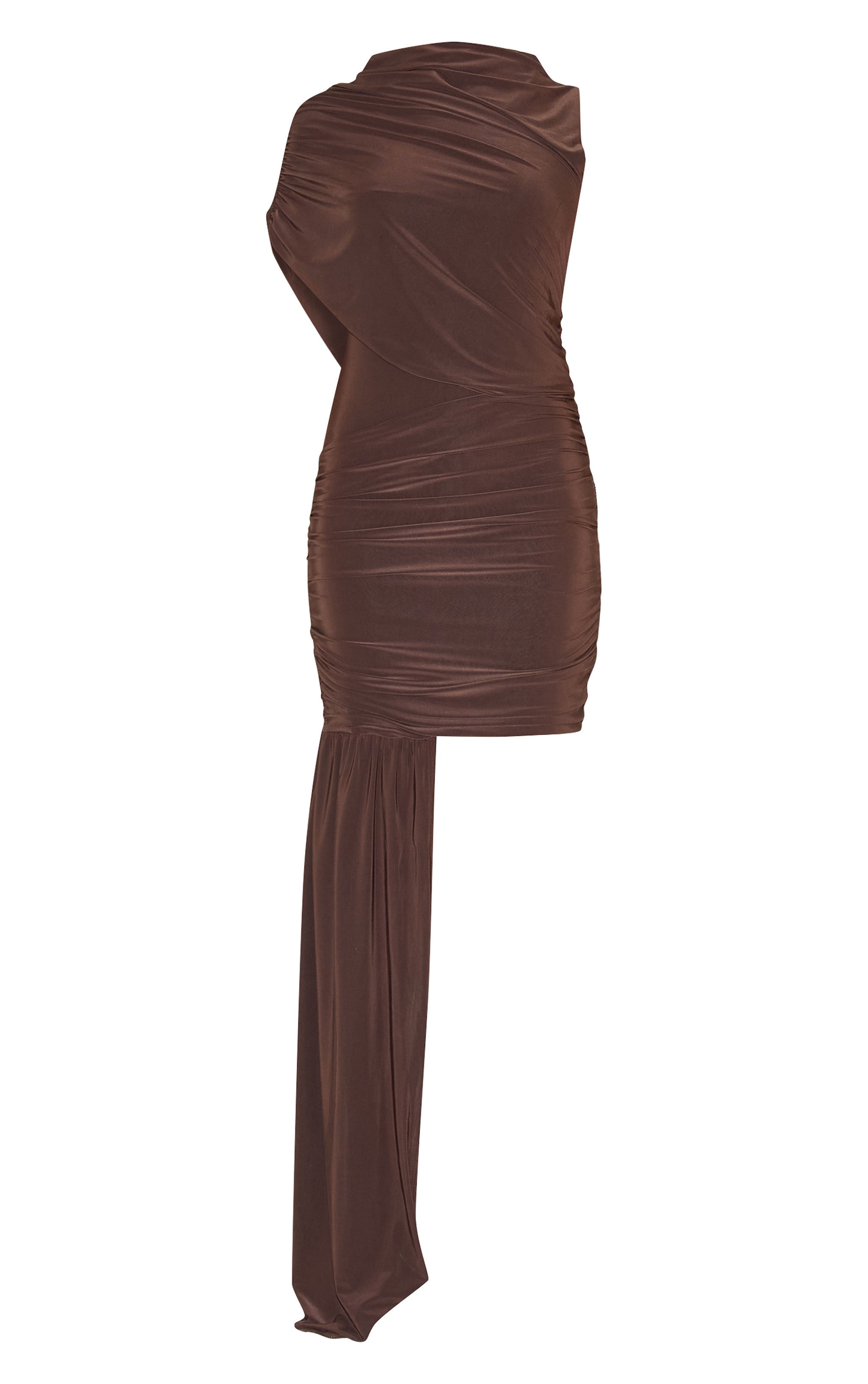 Petite Chocolate Ruched Drape Detail Mini Dress image 5