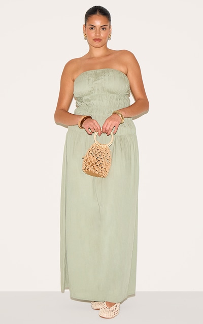 Plus Robe bustier longue sauge à partie froncée