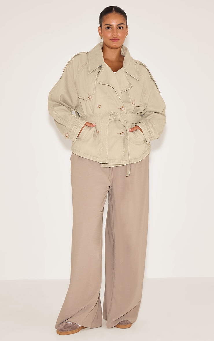 Plus Vintage Mid Wash Belted Button Detail Cropped Denim Trench image 3