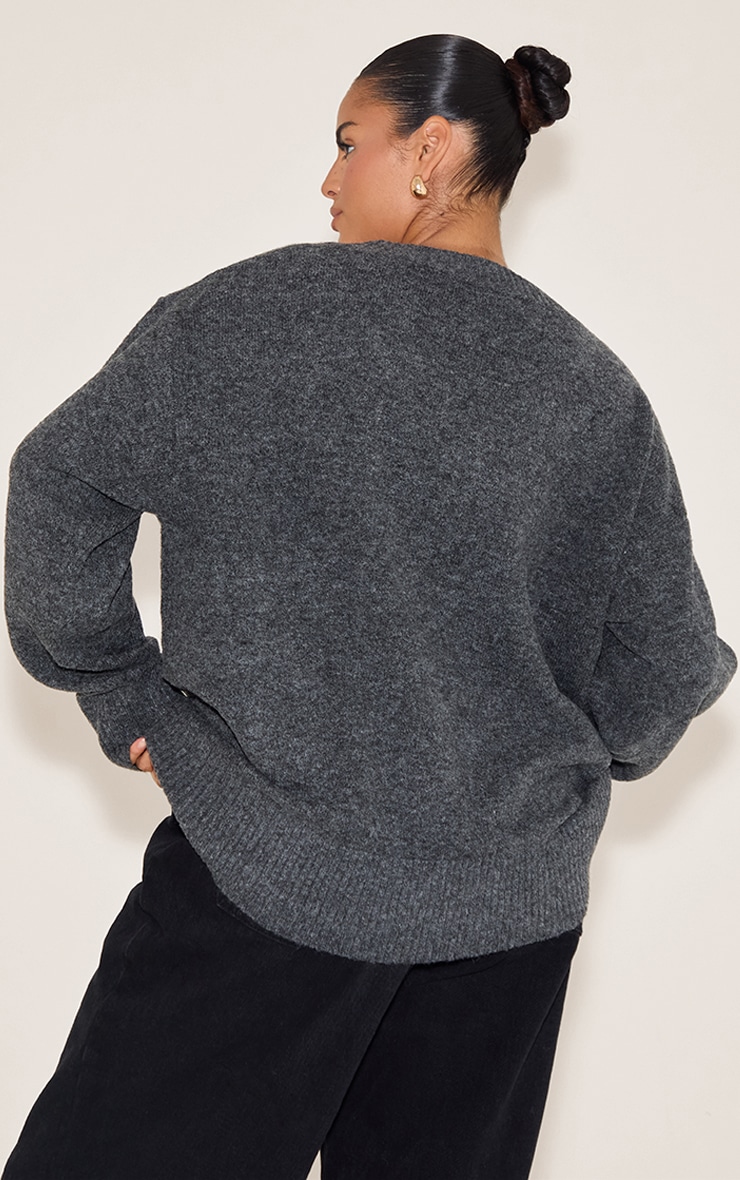 Plus Charcoal Knit V-neck Sweater image 2