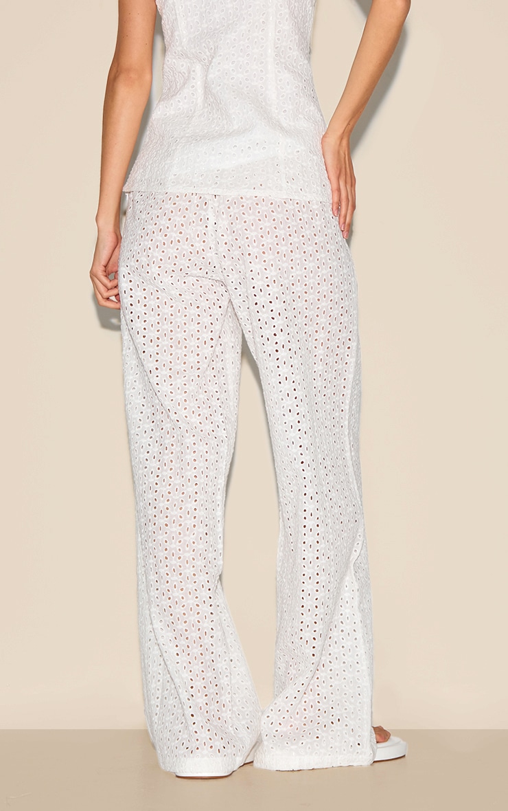 White Embroidered Mid Rise Pants image 3