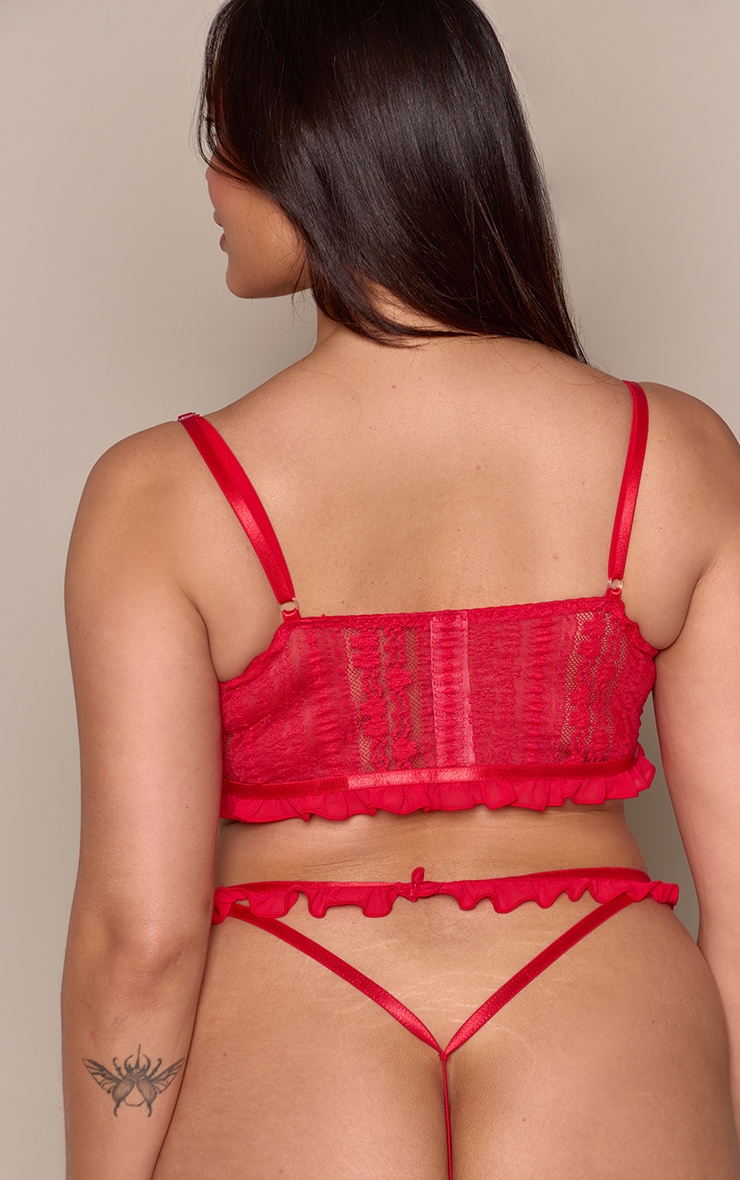Plus Red Lace Texture Corset Lingerie Set image 2