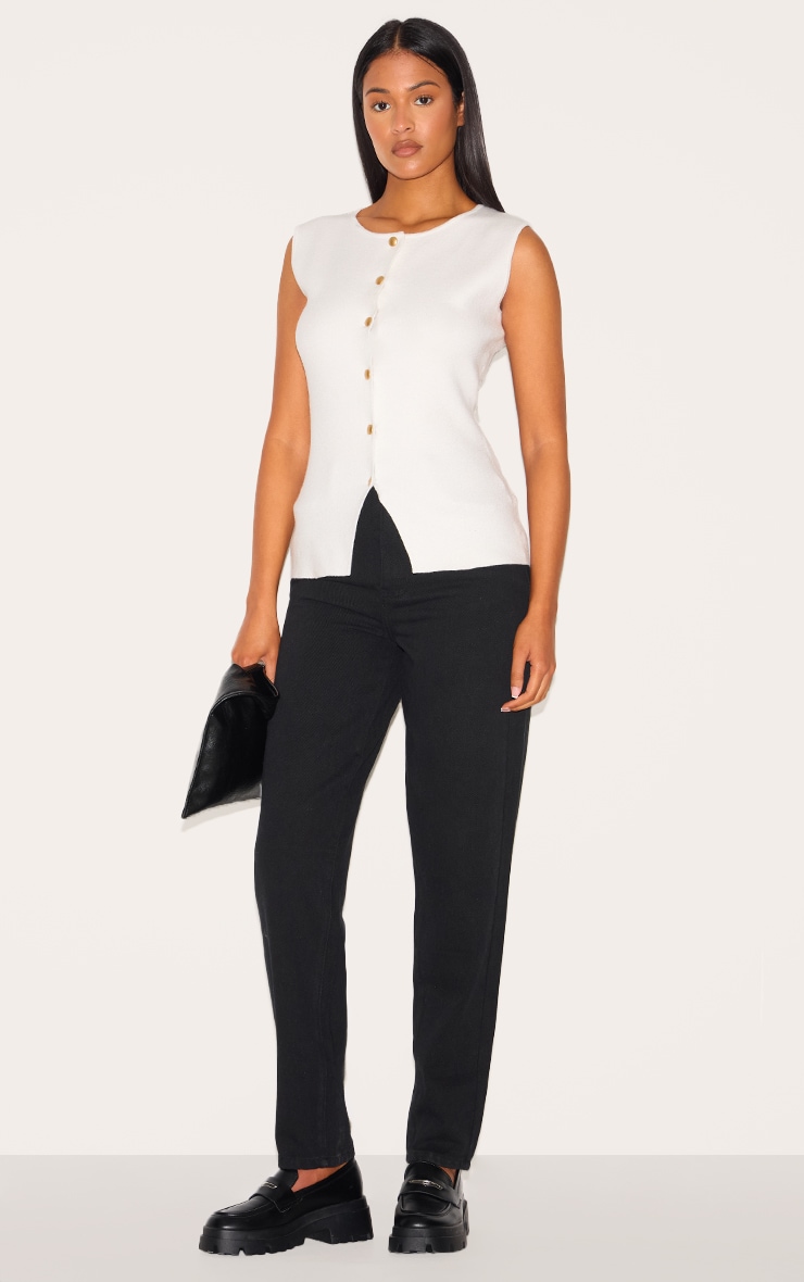 Tall White Cinched Button Up Knit Vest Top image 3