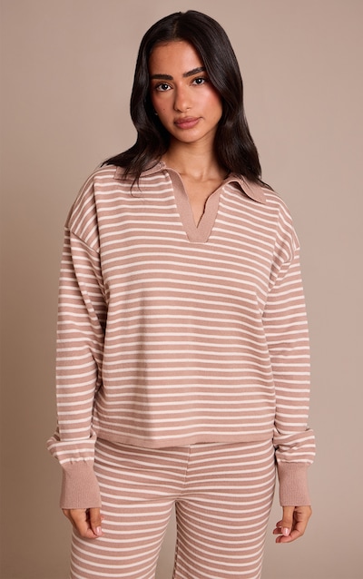 Petite Beige Striped Collar Knitted Jumper