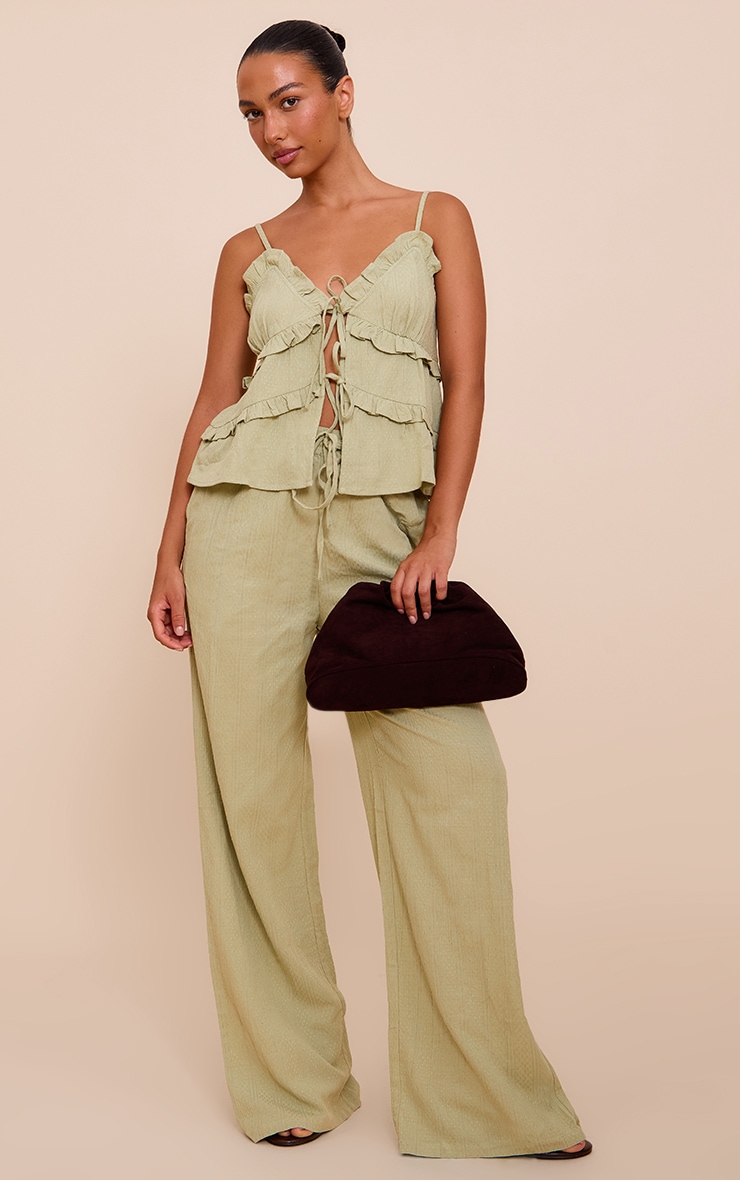 Sage Khaki Textured Strappy Cami Top image 3