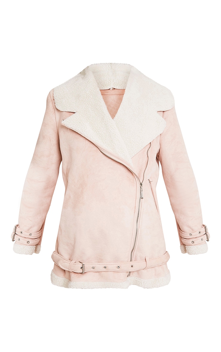 Simmi Blush Faux Suede Oversized Aviator Jacket PrettyLittleThing
