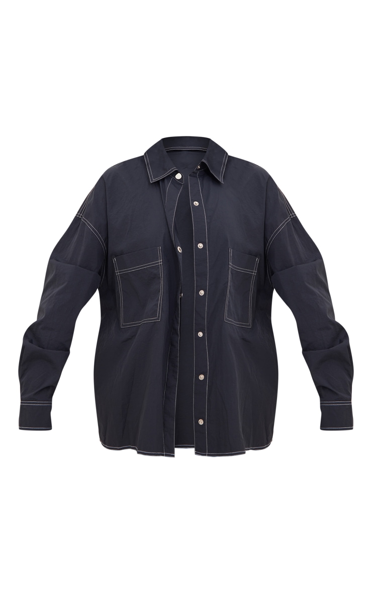 Black Woven Utility Contrast Stitch Shirt image 5