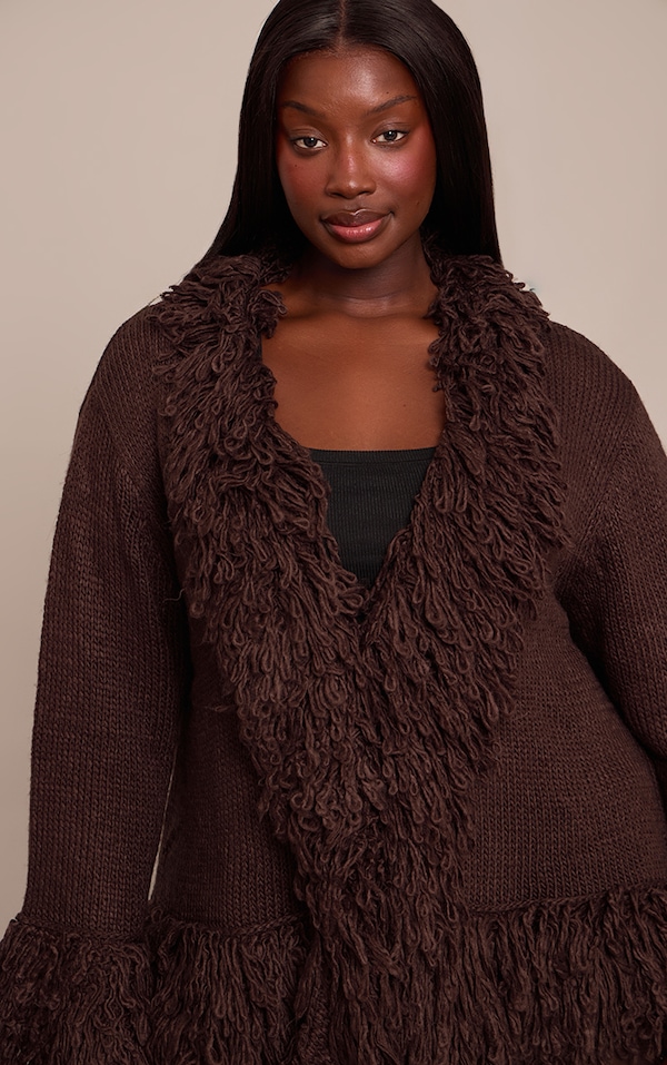 Plus Chocolate Loop Knit Edge cardigan
