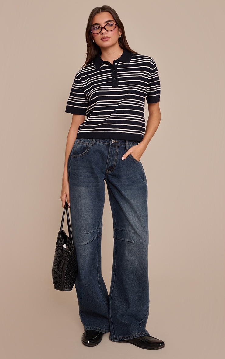 Black Polo Short Sleeve Knit Rugby Top image 3