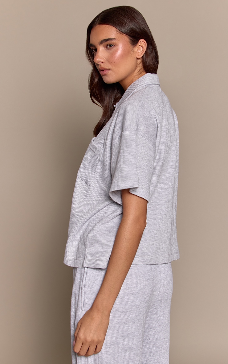 Ash Grey Waffle Short Sleeve Button Up Pyjama Shirt image 2