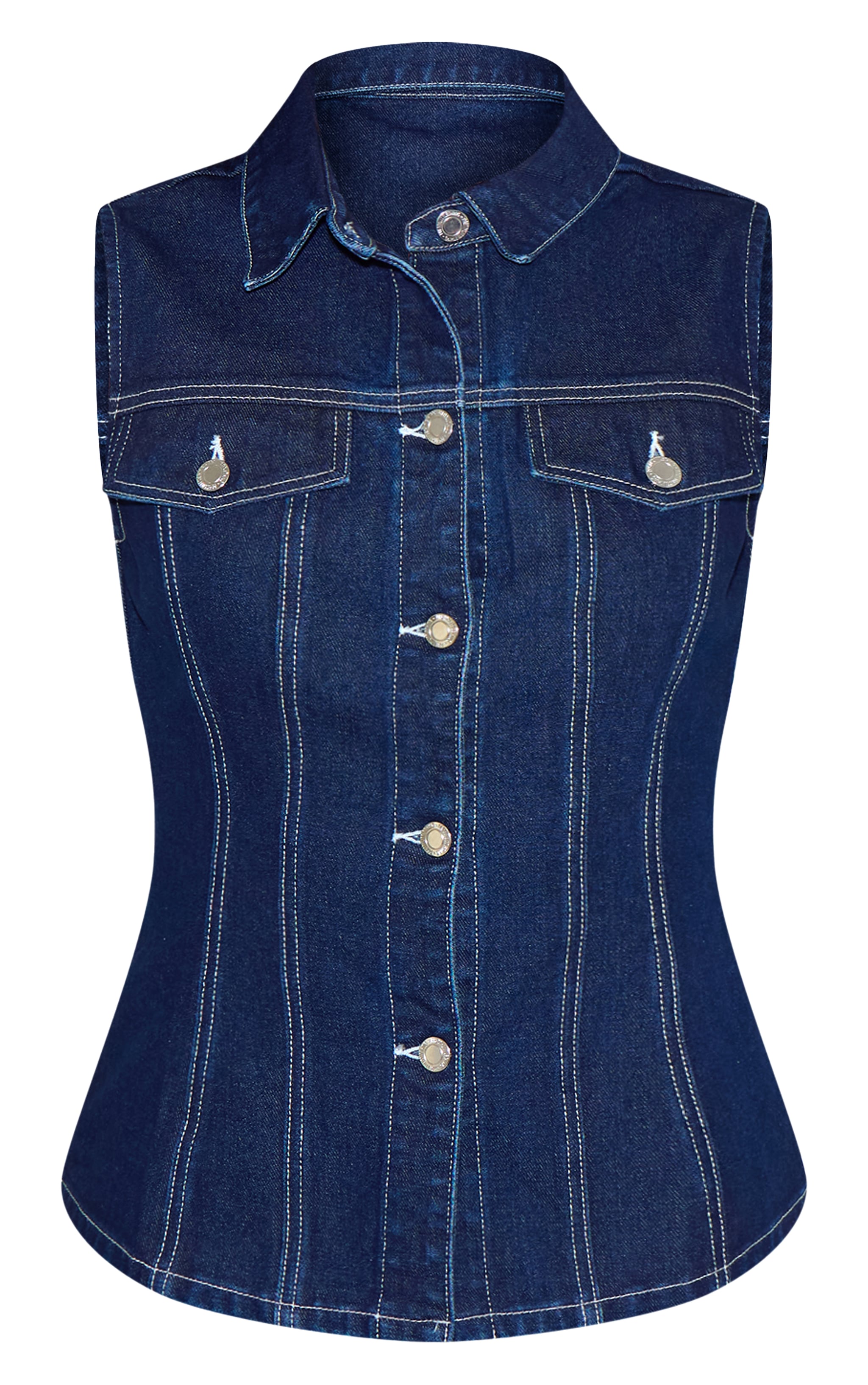 Tall Indigo Cinched Sleeveless Denim Shirt image 5