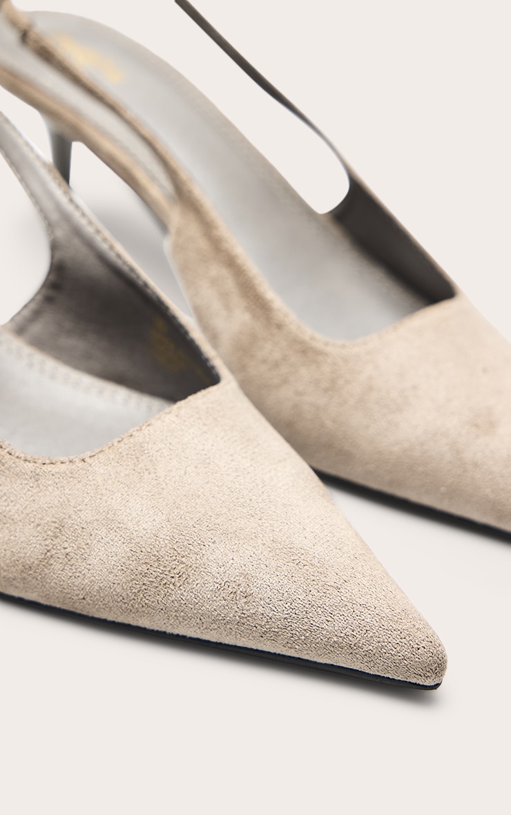 Mushroom Faux Suede Point Toe Heeled Sling Back image 5