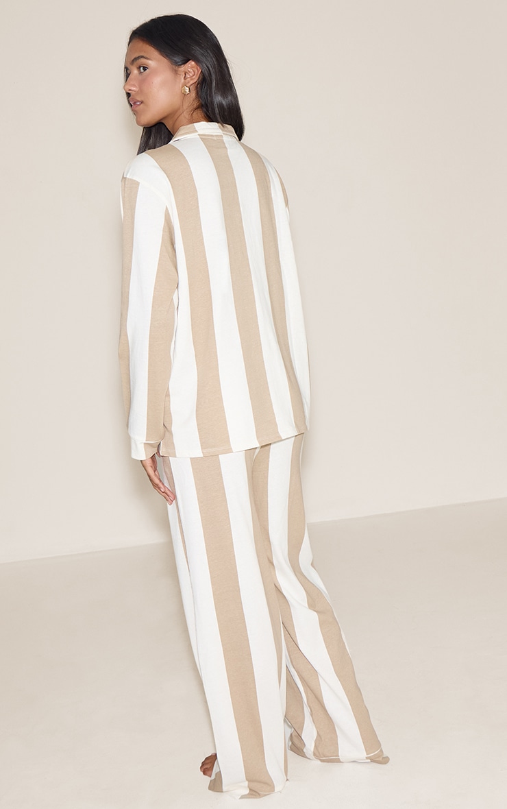 Stone Chunky Stripe Jersey Piping Detail Long Pj Set image 2