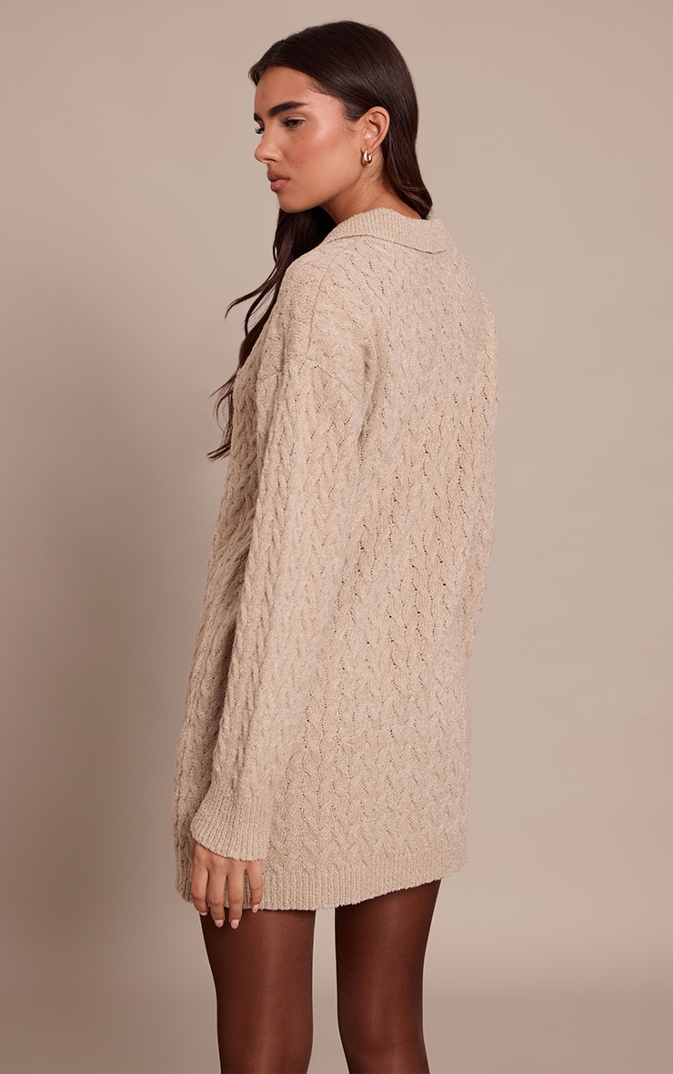 Oat Boucle Cable Knit Mini Shirt Dress image 2