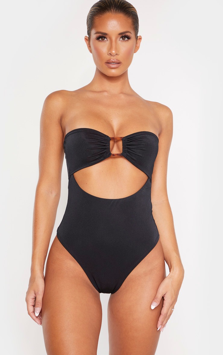 Black Square Tortoise Ring Strapless Swimsuit