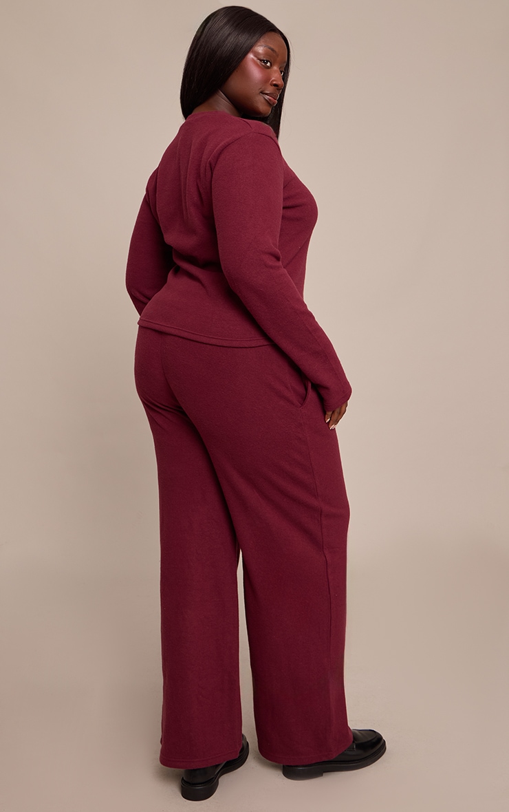 Plus Burgundy Soft Touch Wide Leg Sweatpants image 3