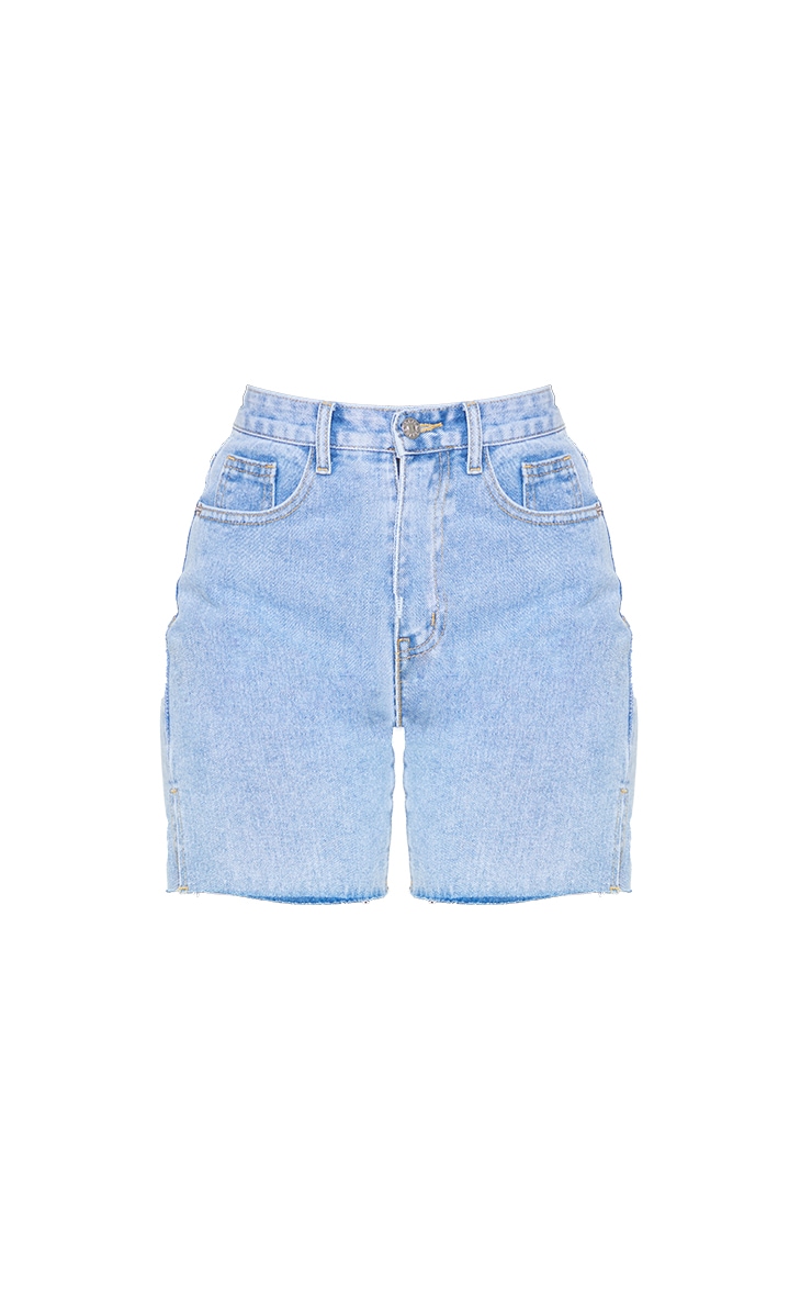 Petite Light Wash Longline Split Hem Detail Shorts image 6