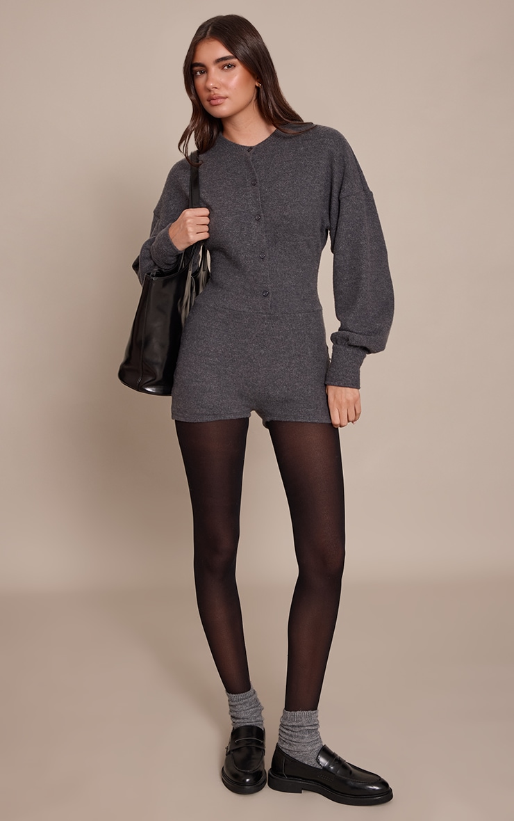 Combishort moulant côtelé gris à boutons image 3