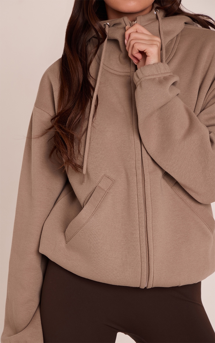 Mocha Funnel Neck Zip Up Hoodie image 4