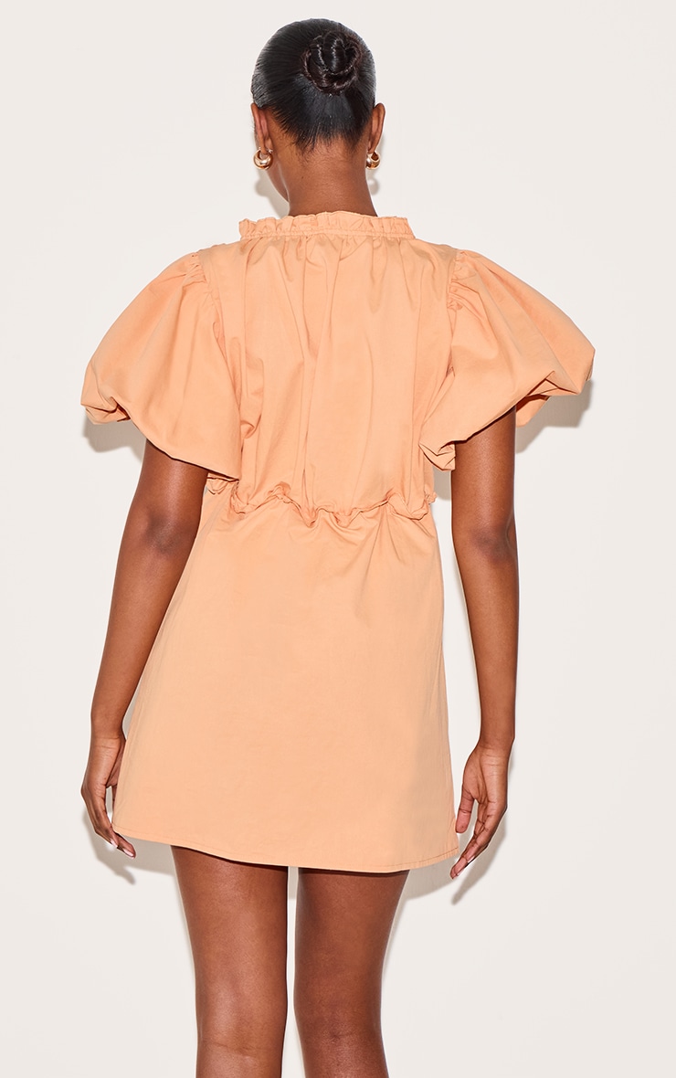 Orange Cotton Gathered A-line Dress image 2