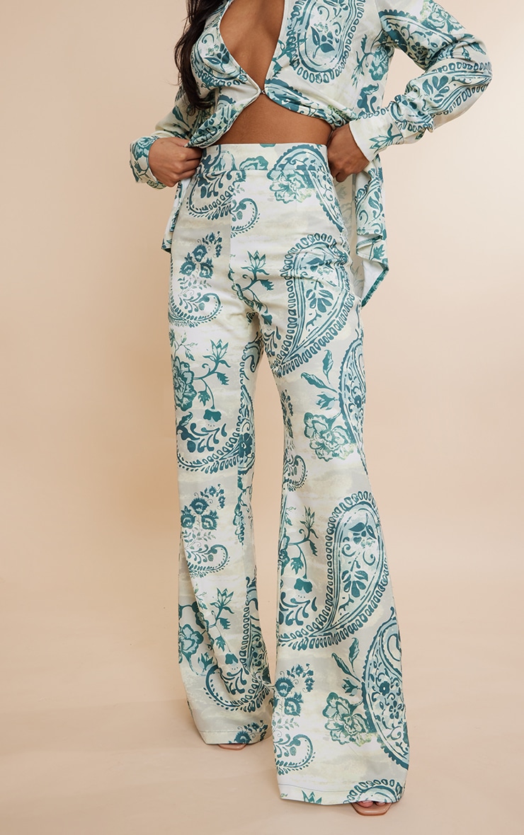 Turquoise Paisley Print Wide Leg Pants image 2