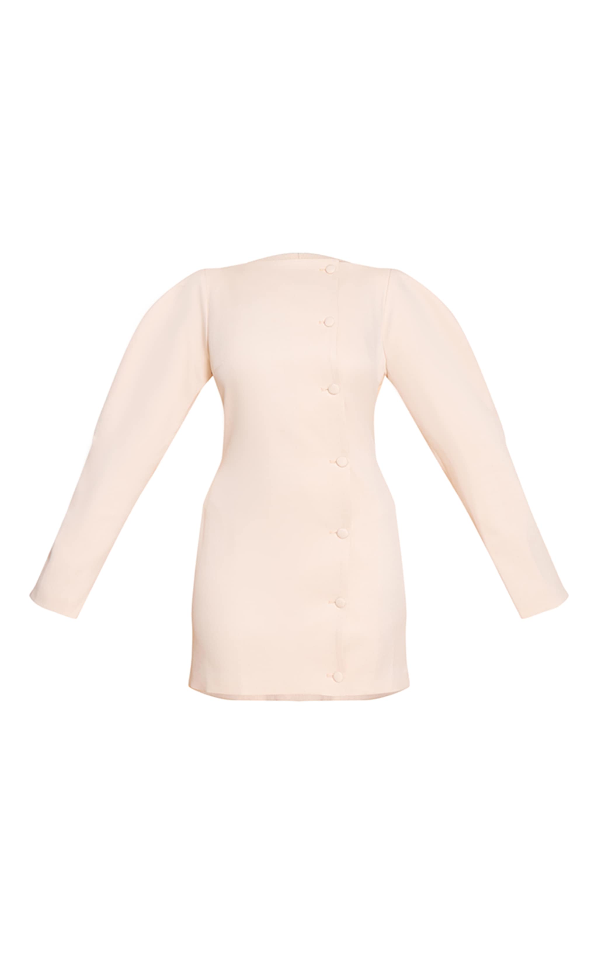 Cream Woven Slash Neck Button Detail Mini Dress image 5