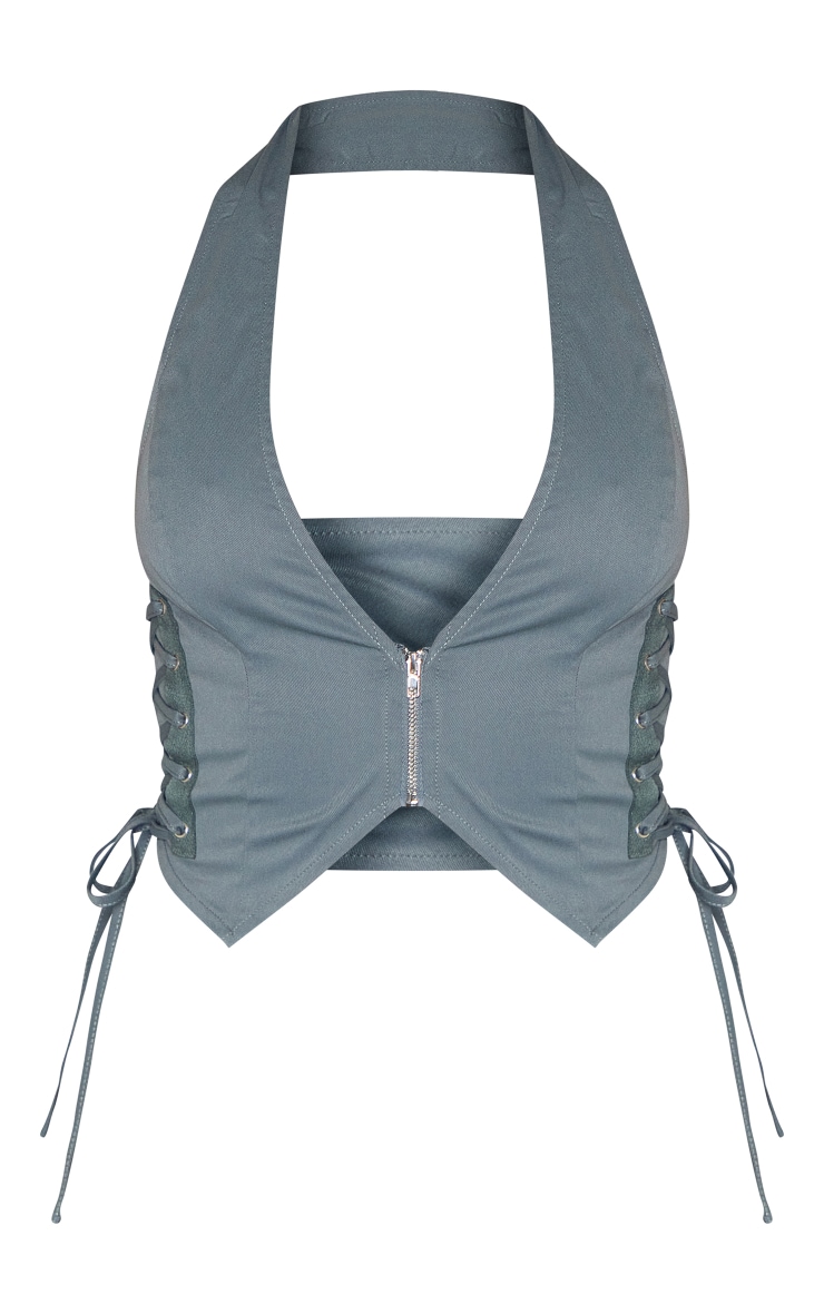 Charcoal Cargo Lace Up Side Zip Up Crop Top image 1