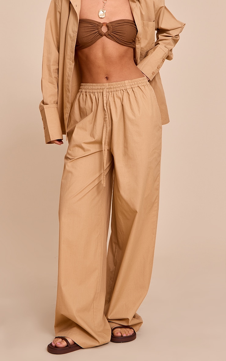 Sand Cotton Poplin Wide Leg Pants image 2