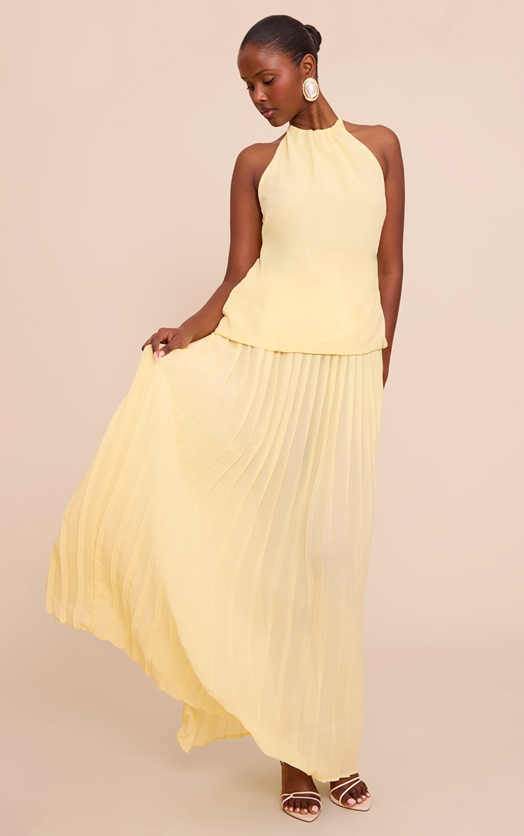 Lemon Overlay Pleated Skirt Maxi Dress image 3