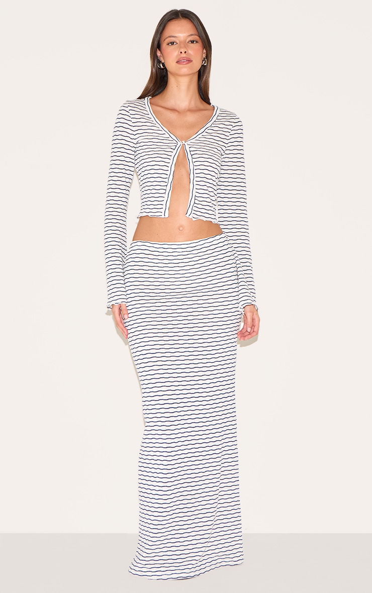 Navy Textured Striped Button Cardigan image 3
