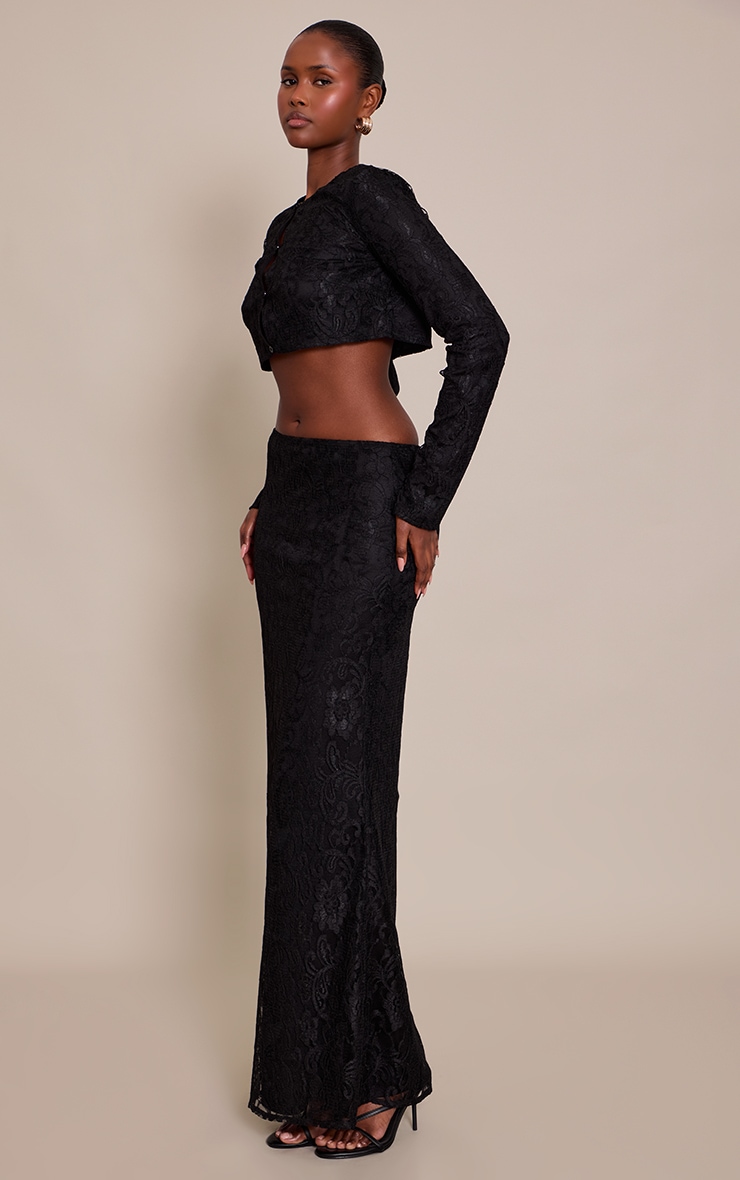Black Lace Mid Rise Maxi Skirt image 2
