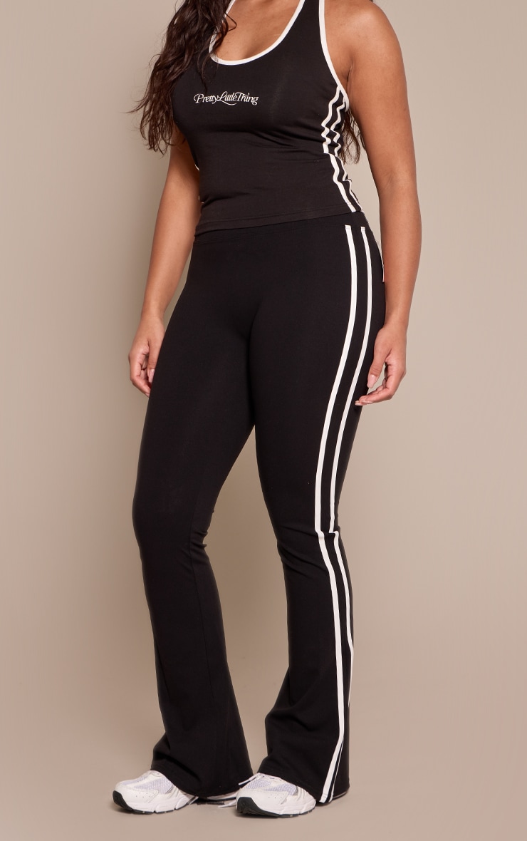 Shape Black Sculpt Contrast Waistband Stripe Flared Leggings image 2