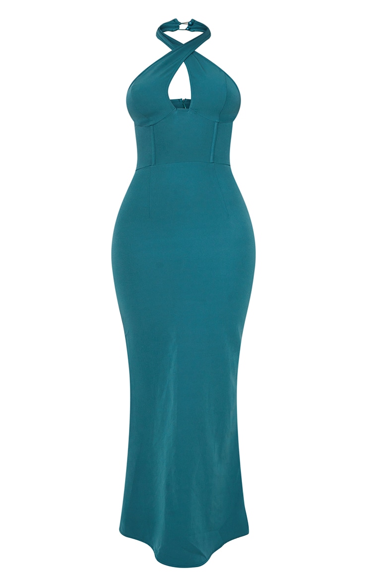 Emerald Green Bridesmaid Corset Detail Cross Front Maxi Dress image 6