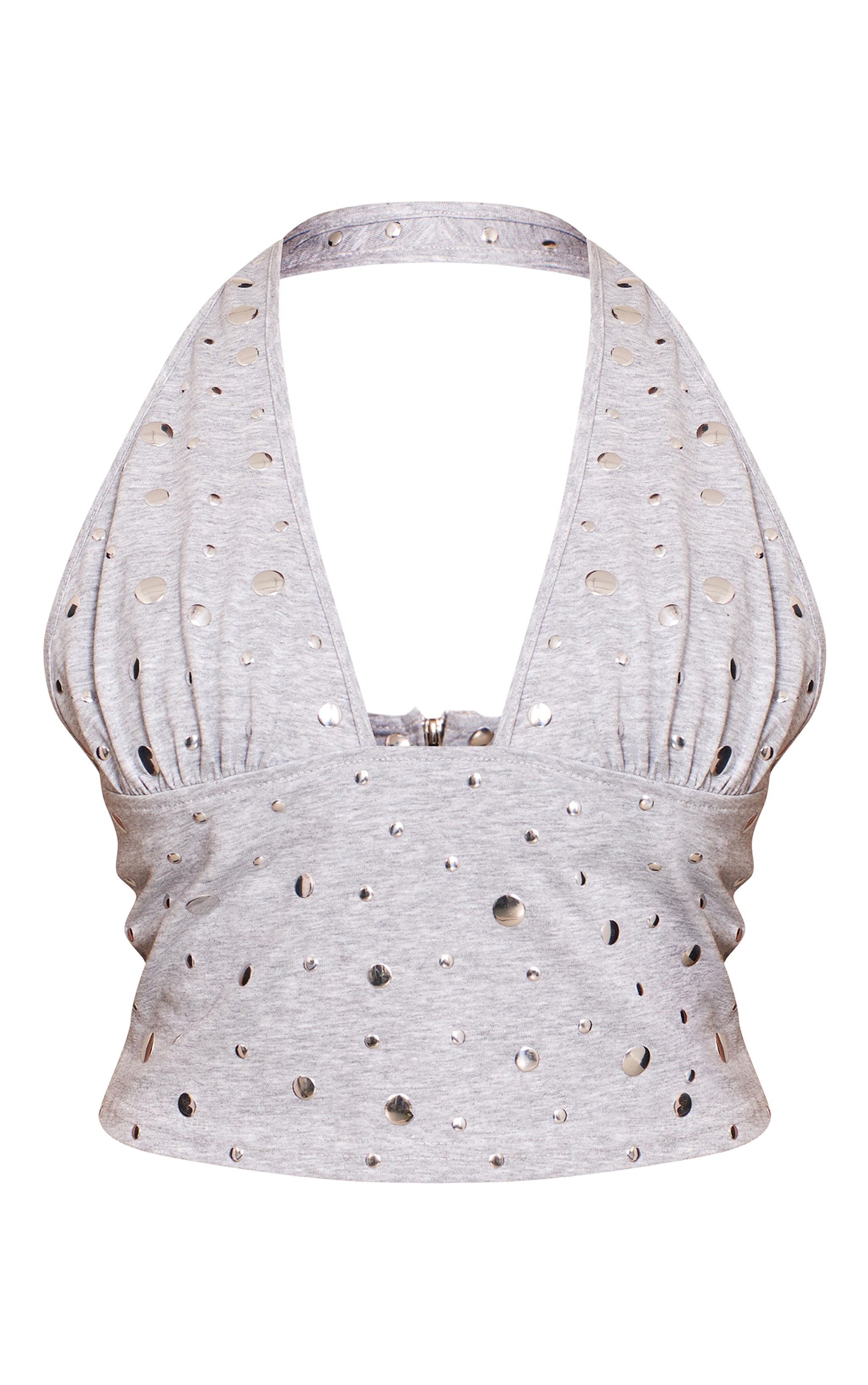 Petite Grey Halterneck Stud Detail Crop Top image 5