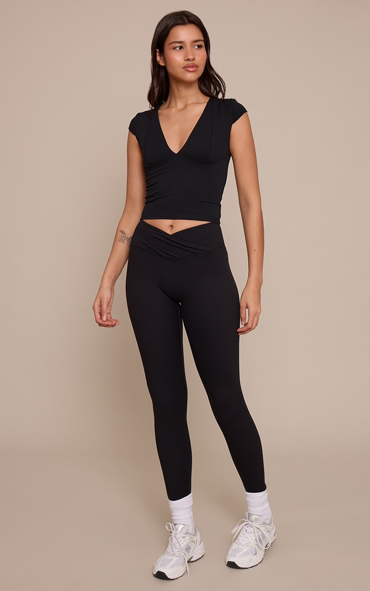 Tall Black Contour Sculpt V Neck Crop Top image 3