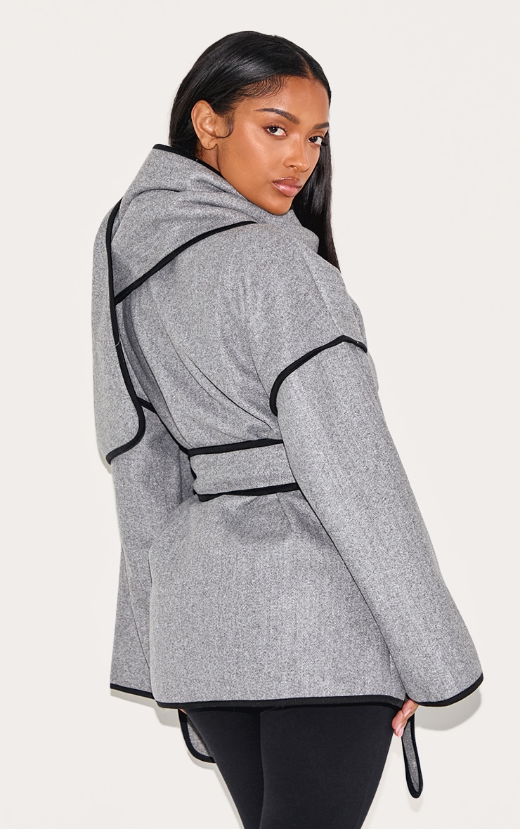 Shape Grey Wool Look Contrast Binding Wrap Over Belted Jacket And Scarf image 2