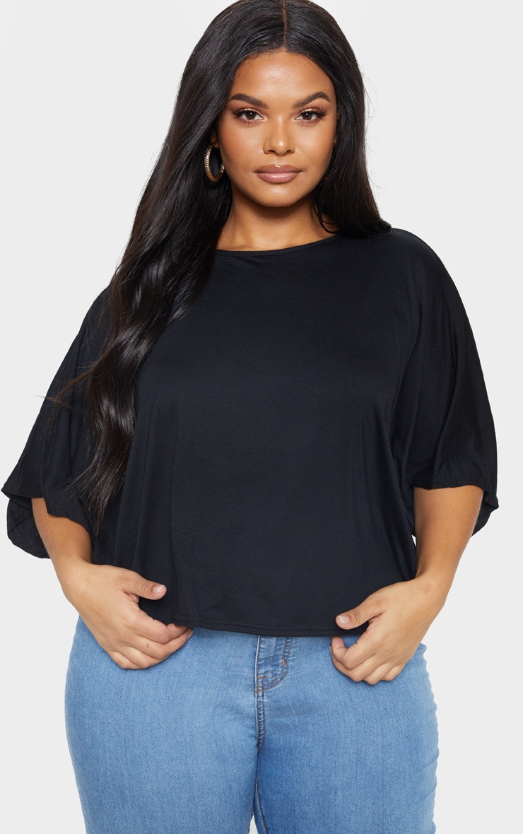 Plus Black Basic Jersey Batwing T shirt