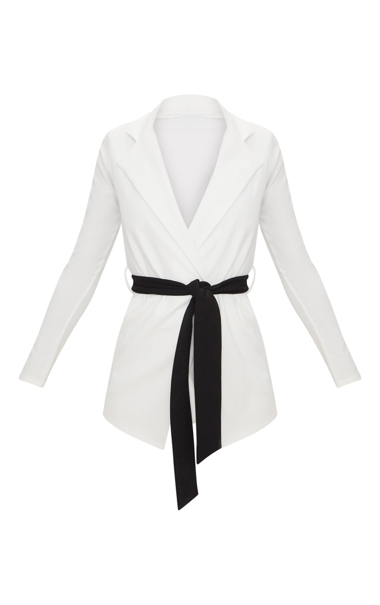 White Contrast Belt Blazer image 3