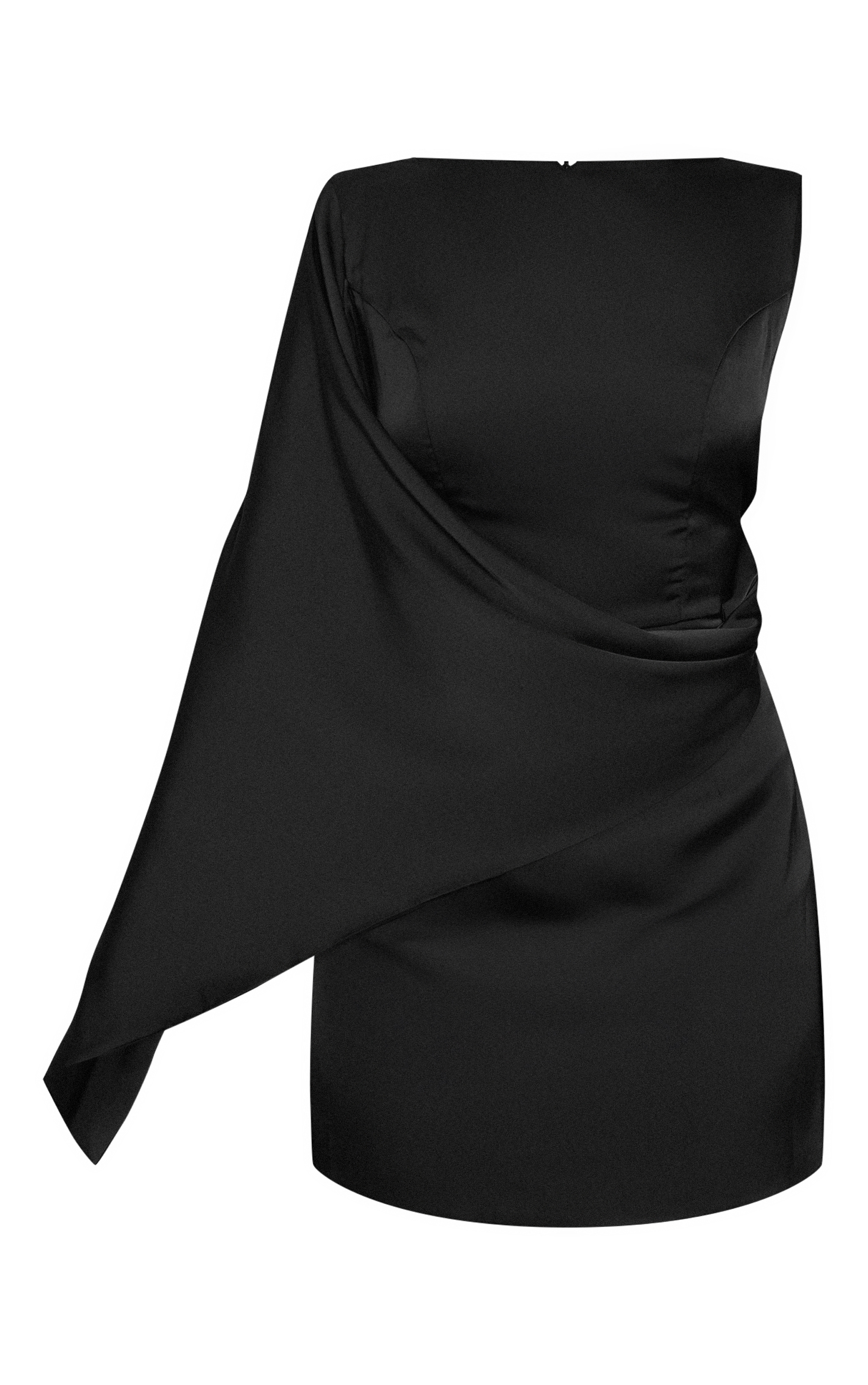 Black Asymmetric Cape Detail Boat Neck Mini Dress image 5