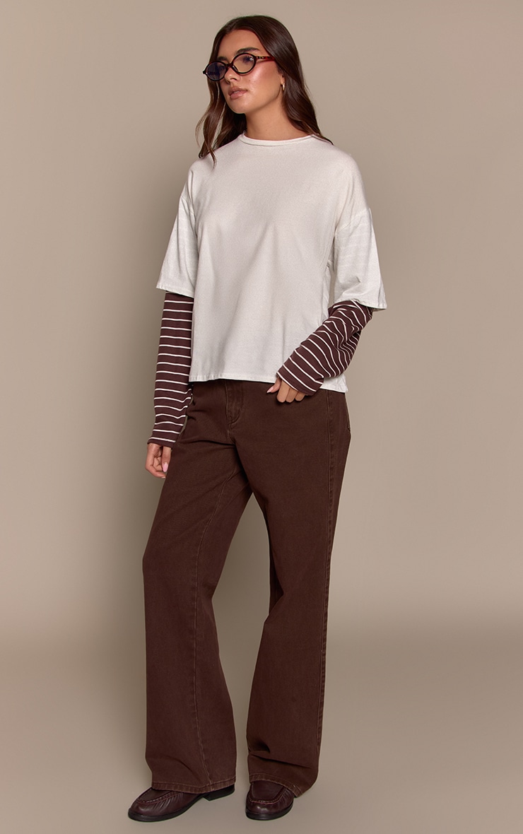 White Contrast Stripe Sleeve Detail Oversized T Shirt image 1