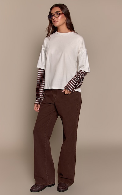 White Contrast Stripe Sleeve Detail Oversized T Shirt