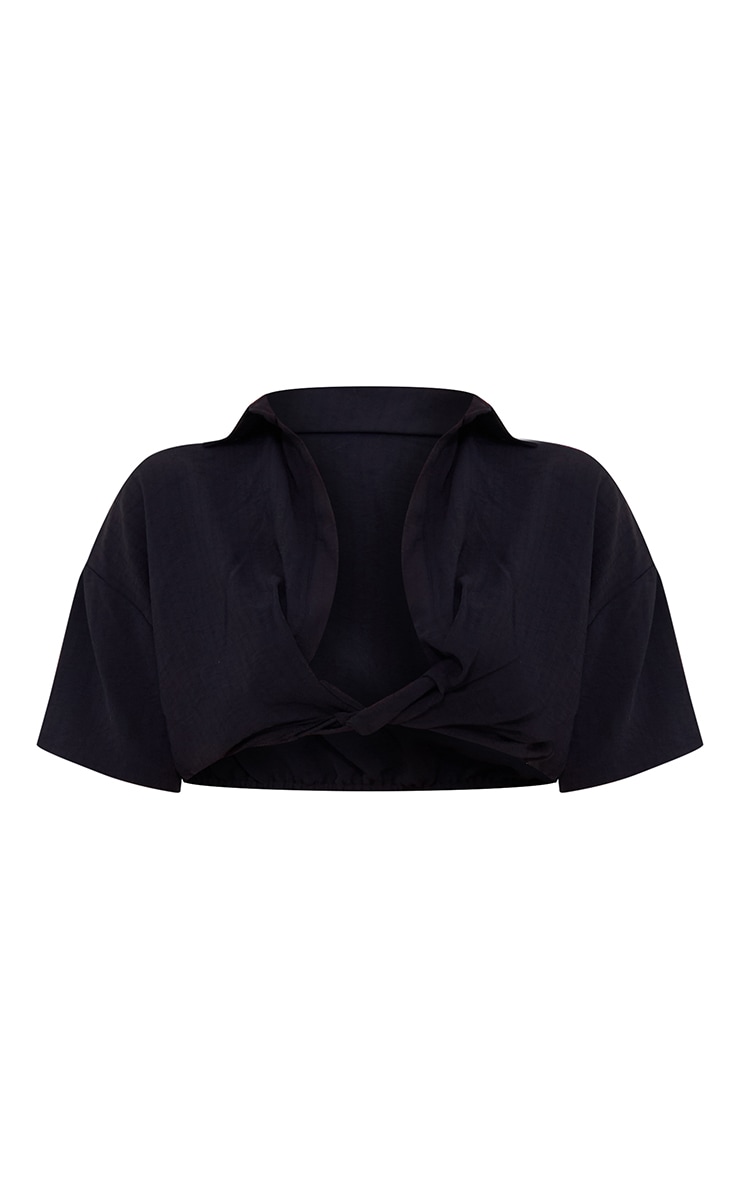 Black Twist Front Chiffon Cropped Shirt image 5