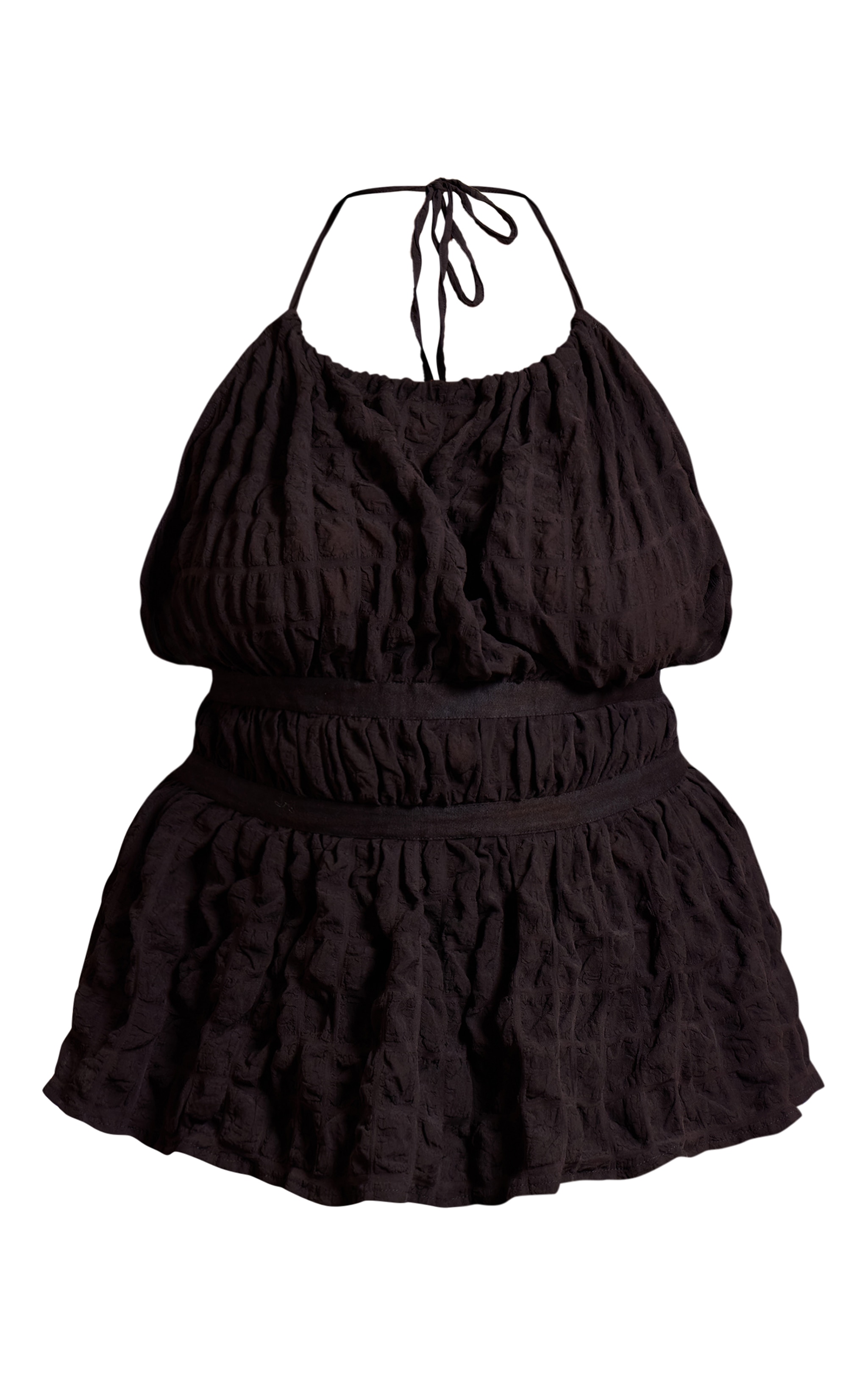 Plus Black Textured Shirred Top image 5