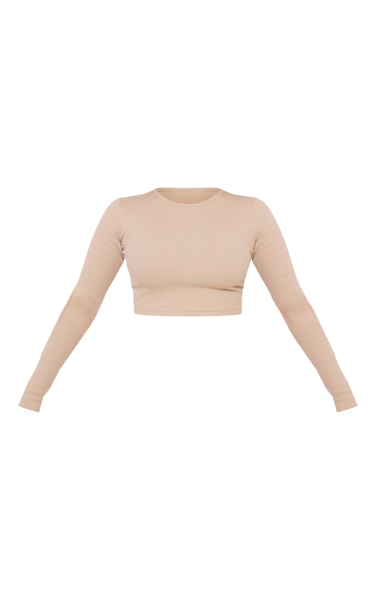 Mocha Basic Rib Long Sleeve Crop Top image 5