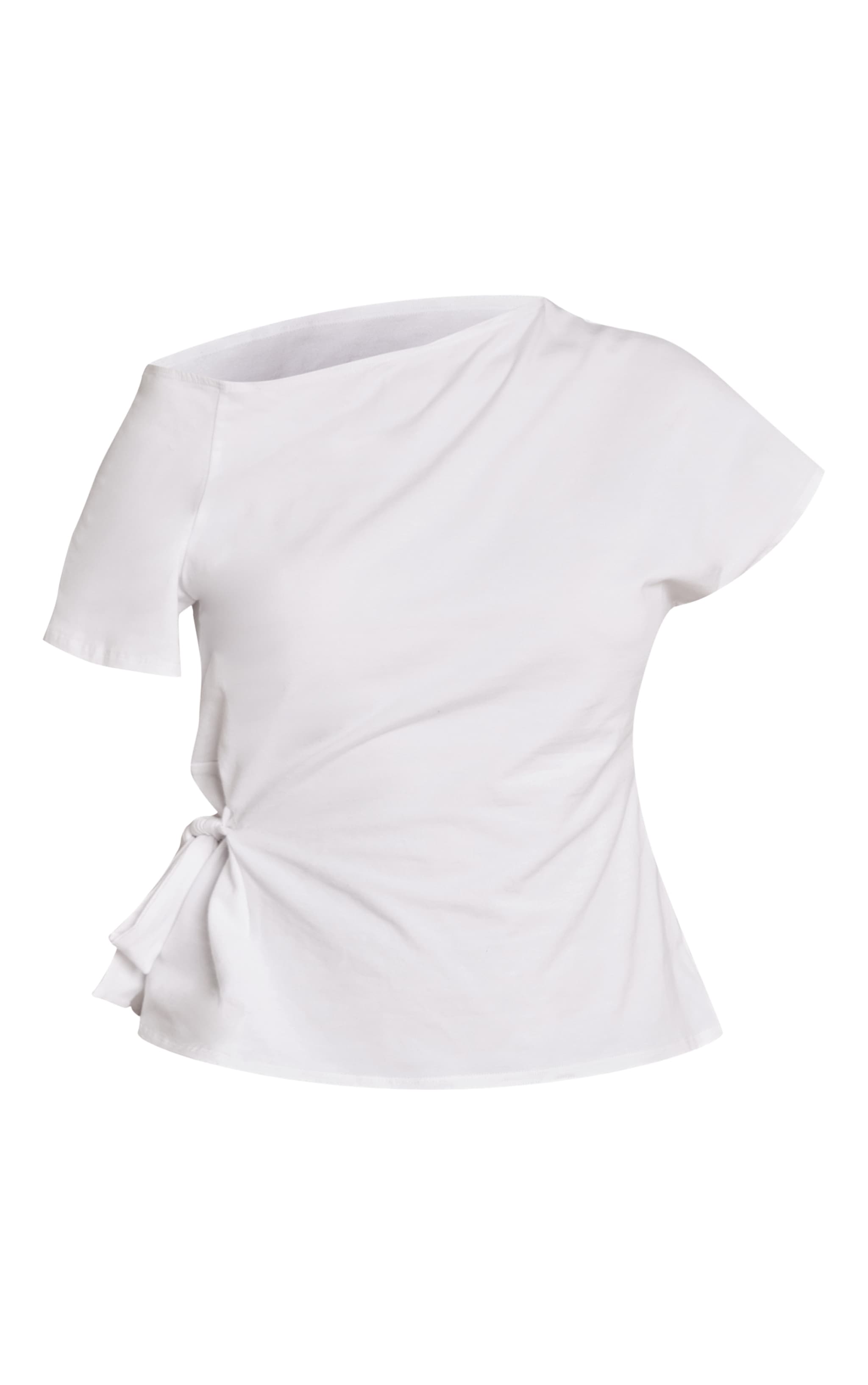 White Cotton Tie Waist Detail T Shirt  image 5