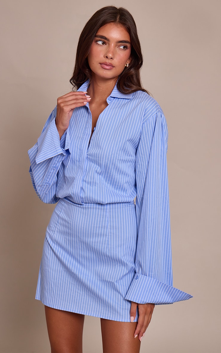 Blue Pinstripe Button Down Shirt Dress image 3